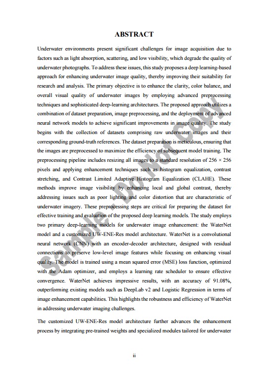 Underwater Image Enhancement Using Deep Learning PhD Thesis preview